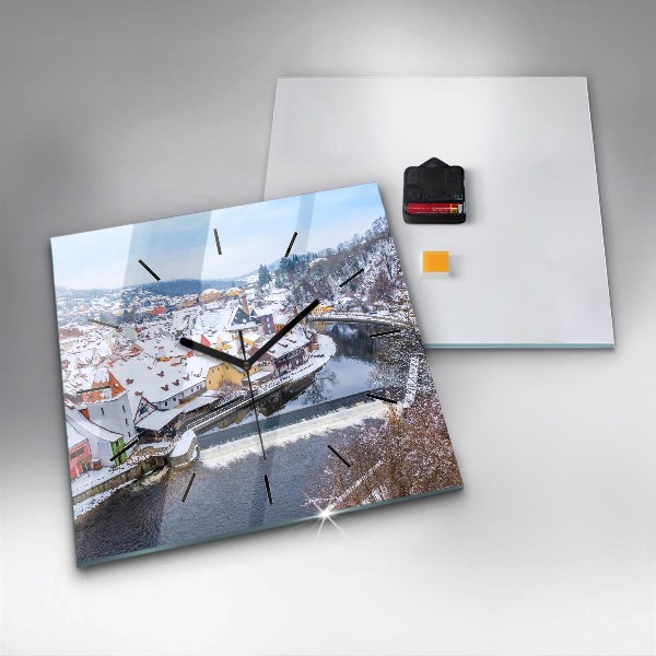 Štvorcové hodiny Panoráma mesta v zime