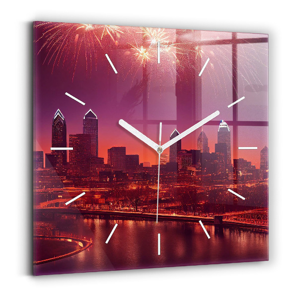 Štvorcové hodiny Mesto v noci vo Philadelphii