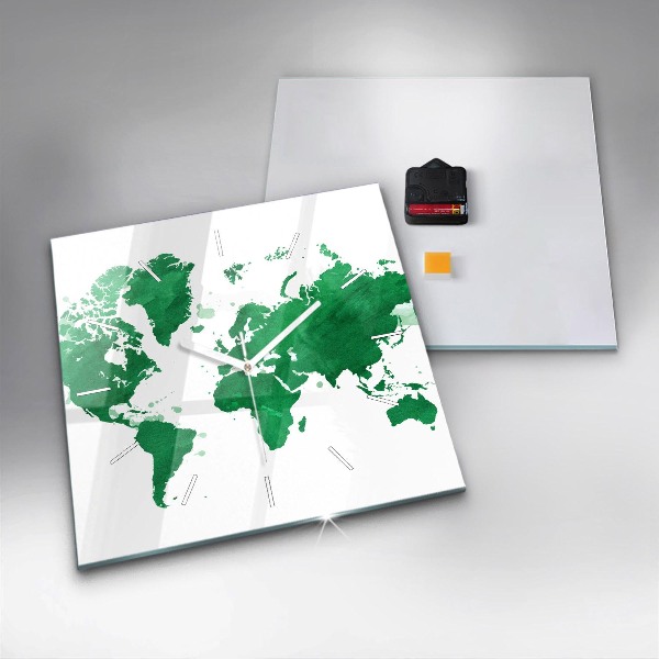 Štvorcové hodiny Zelená mapa sveta