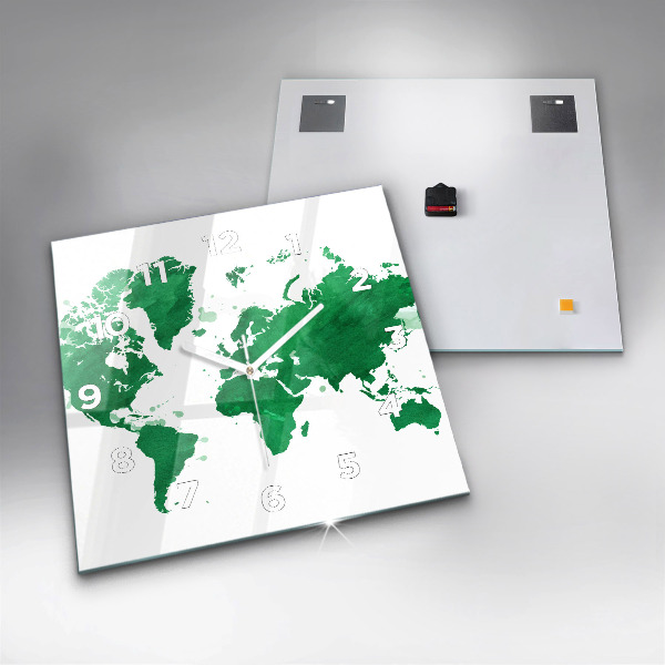 Štvorcové hodiny Zelená mapa sveta