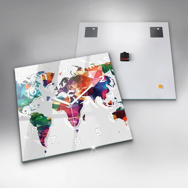 Štvorcové hodiny Mapa sveta s trojuholníkmi