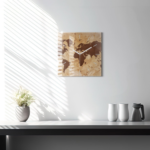 Štvorcové hodiny Vintage mapa sveta