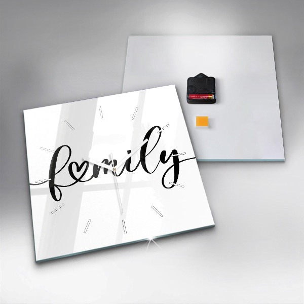 Štvorcové hodiny Rodinný nápis a srdce