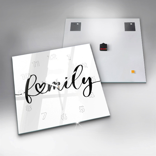 Štvorcové hodiny Rodinný nápis a srdce