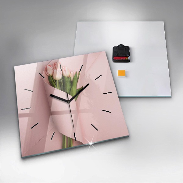 Štvorcové hodiny Kytica z tulipánových kvetov
