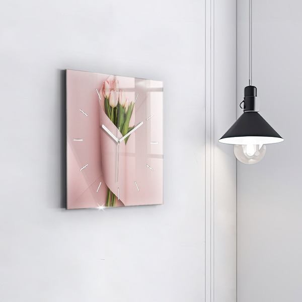 Štvorcové hodiny Kytica z tulipánových kvetov