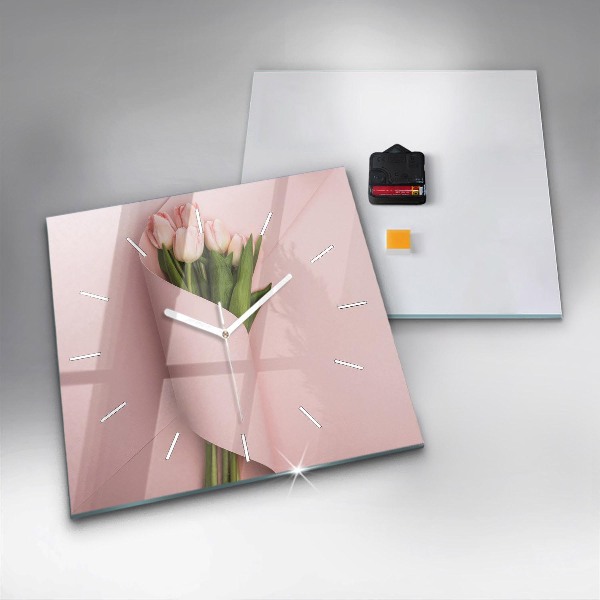 Štvorcové hodiny Kytica z tulipánových kvetov