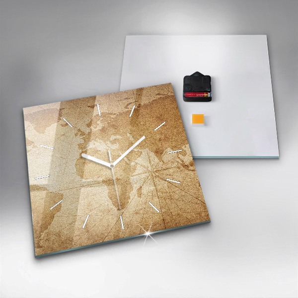 Štvorcové hodiny Vintage mapa sveta