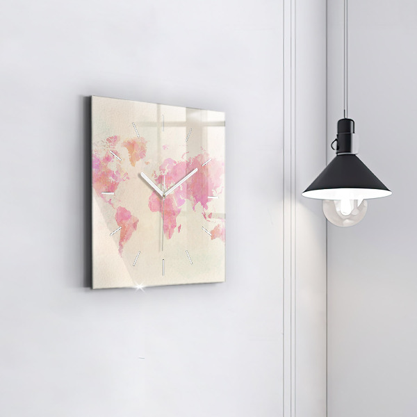 Štvorcové hodiny Akvarelová mapa sveta