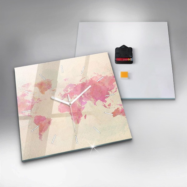 Štvorcové hodiny Akvarelová mapa sveta