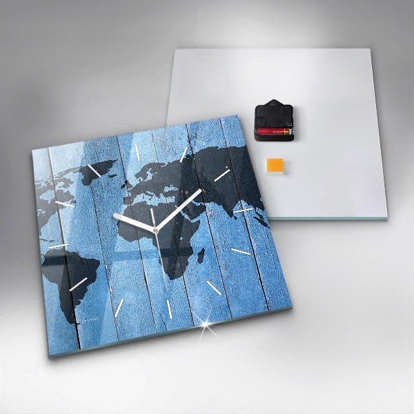 Štvorcové hodiny Mapa sveta na doskách