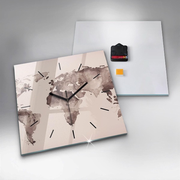 Štvorcové hodiny Akvarelová mapa sveta