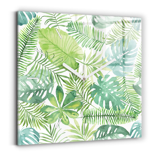 Štvorcové hodiny Zelené listy