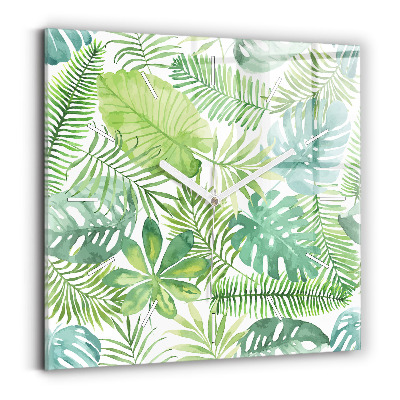 Štvorcové hodiny Zelené listy