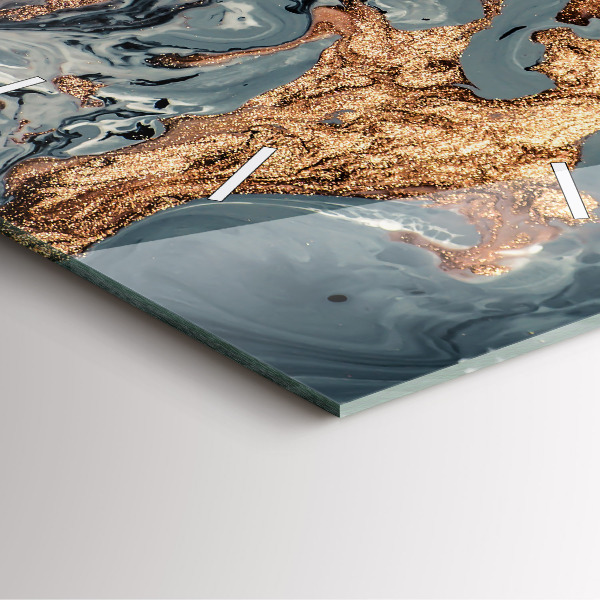 Štvorcové hodiny Mramorová zlatá abstrakcia