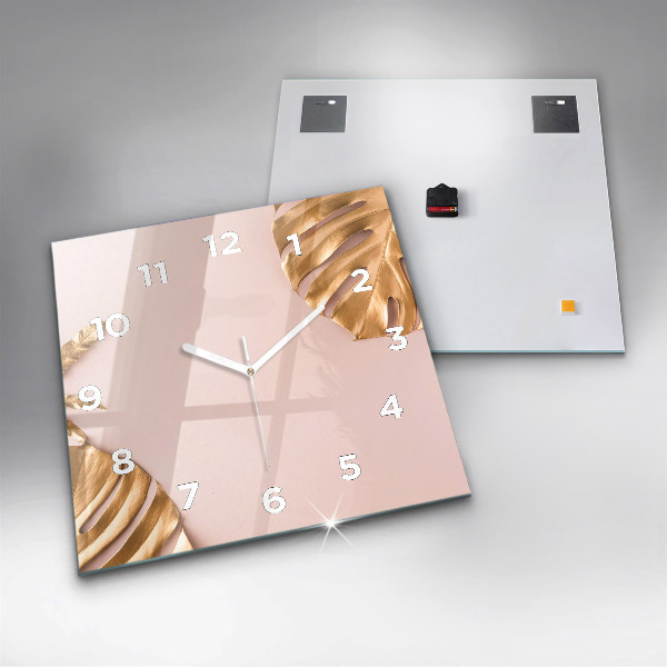 Štvorcové hodiny Zlaté tropické listy