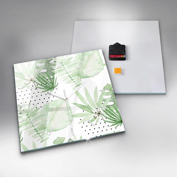 Štvorcové hodiny Zelené listy