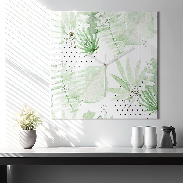 Štvorcové hodiny Zelené listy