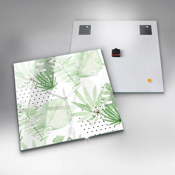 Štvorcové hodiny Zelené listy