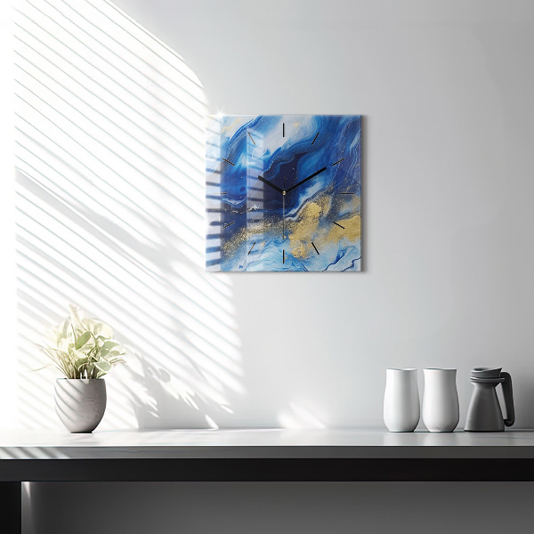 Štvorcové hodiny Modrý mramor