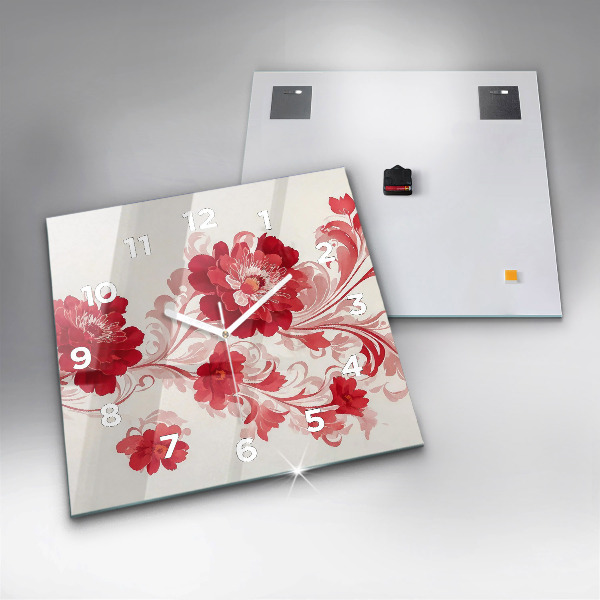 Štvorcové hodiny Červené kvety