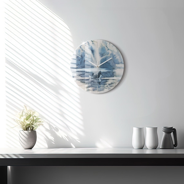 Okrúhle hodiny Zimné jazero Łódka