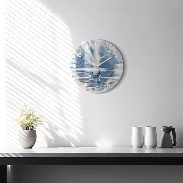 Okrúhle hodiny Zimné jazero Łódka