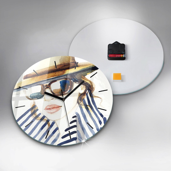 Okrúhle hodiny Tvár s okuliarmi a klobúkom