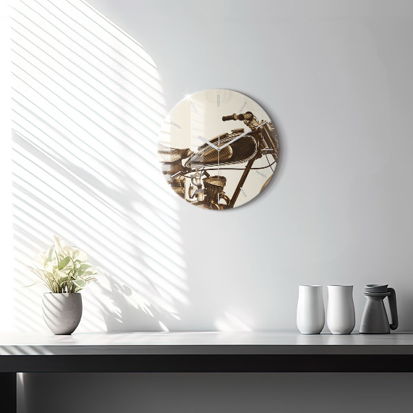 Okrúhle hodiny Vintage motocykel sépia