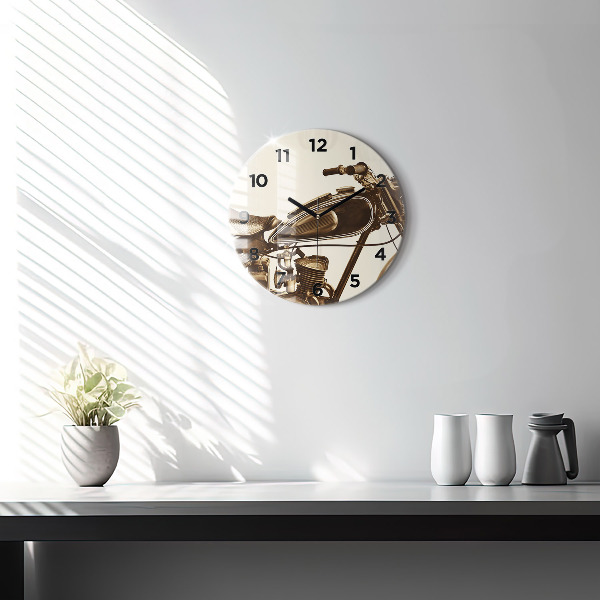 Okrúhle hodiny Vintage motocykel sépia
