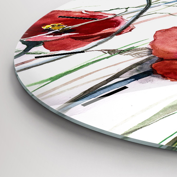 Okrúhle hodiny Maľované červené maky