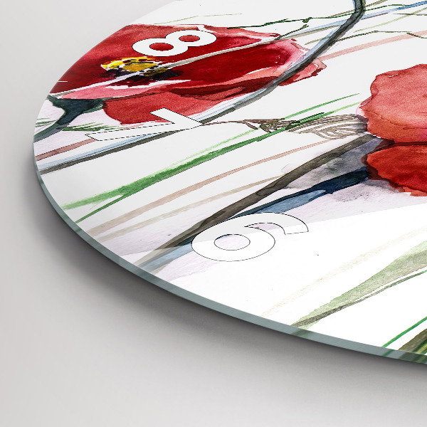 Okrúhle hodiny Maľované červené maky