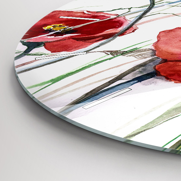 Okrúhle hodiny Maľované červené maky