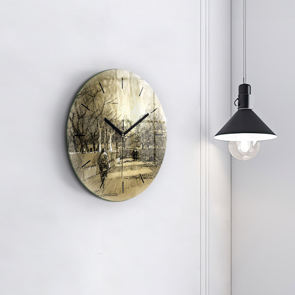 Okrúhle hodiny Park a stromy v sépiovej farbe