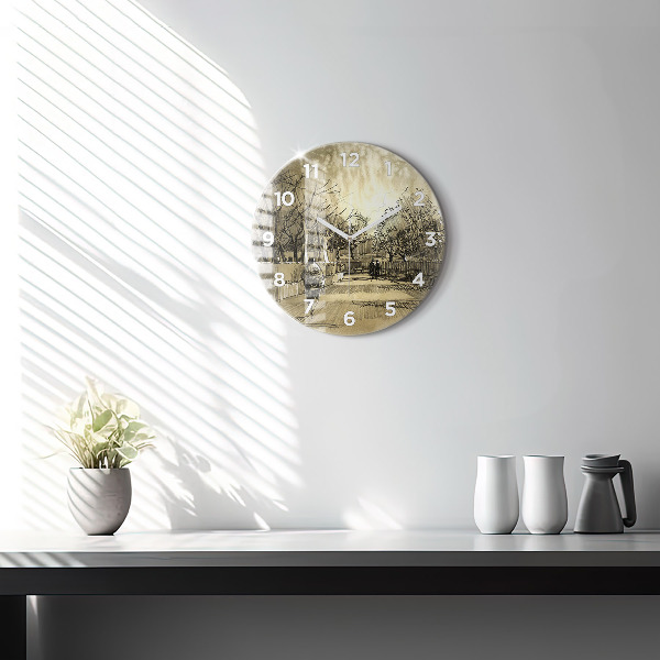 Okrúhle hodiny Park a stromy v sépiovej farbe