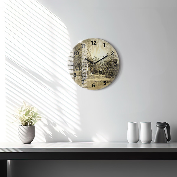 Okrúhle hodiny Park a stromy v sépiovej farbe