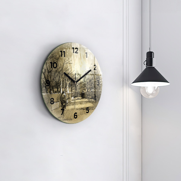 Okrúhle hodiny Park a stromy v sépiovej farbe