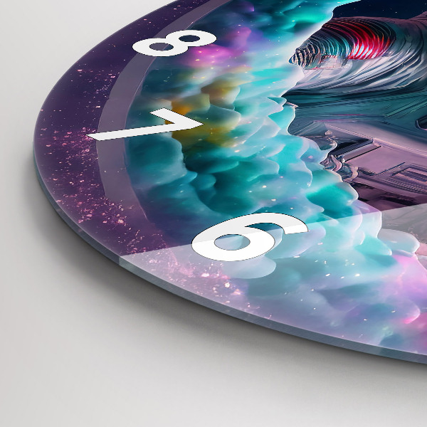 Okrúhle hodiny Kozmonaut a farebné oblaky