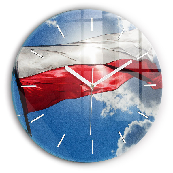 Okrúhle hodiny Poľská vlajka proti oblohe