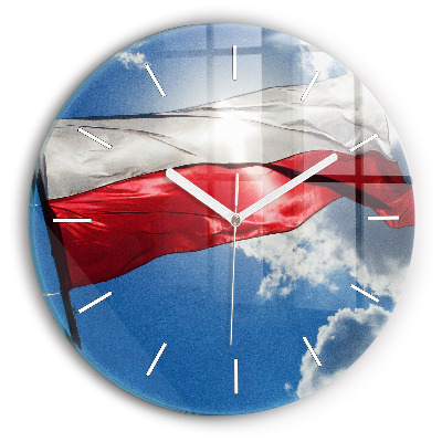 Okrúhle hodiny Poľská vlajka proti oblohe
