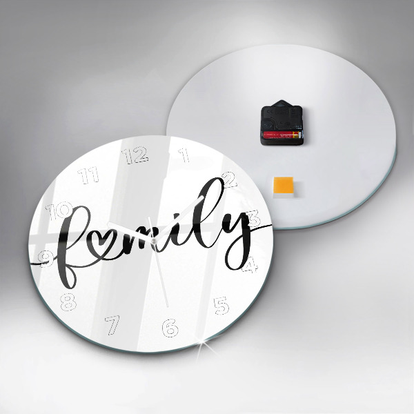 Okrúhle hodiny Rodinný nápis a srdce