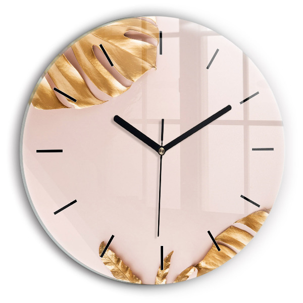 Okrúhle hodiny Zlaté tropické listy