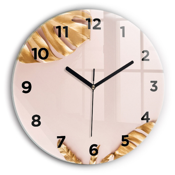 Okrúhle hodiny Zlaté tropické listy