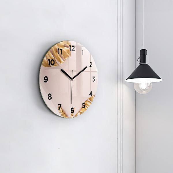 Okrúhle hodiny Zlaté tropické listy