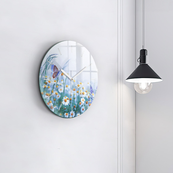Okrúhle hodiny Motýľ na lúke