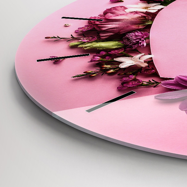 Okrúhle hodiny Srdce vyrobené z kvetov