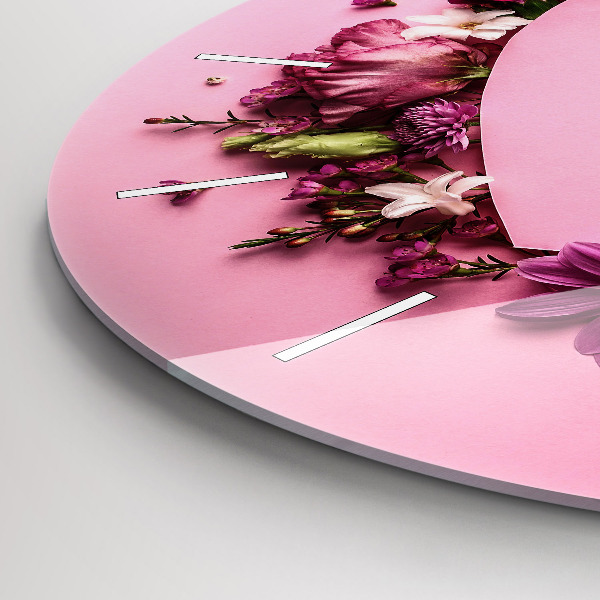 Okrúhle hodiny Srdce vyrobené z kvetov