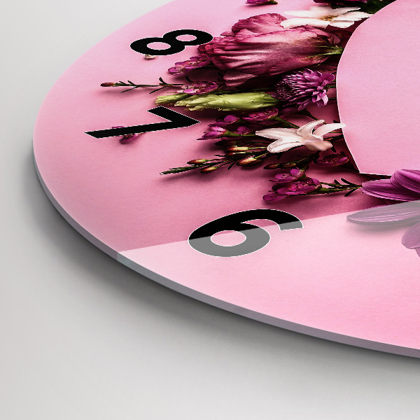 Okrúhle hodiny Srdce vyrobené z kvetov