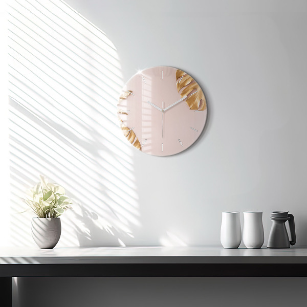 Okrúhle hodiny Zlaté tropické listy