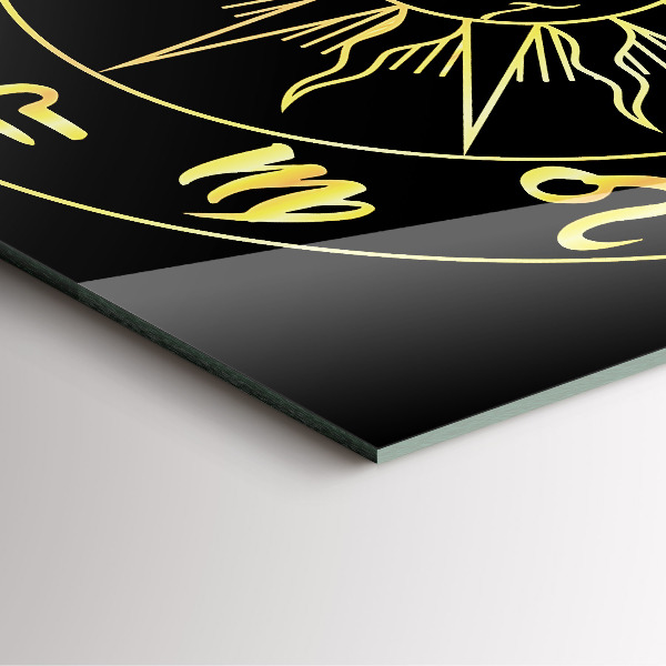 Štvorcové nástenné hodiny Zlaté znamenia zverokruhu so slnkom